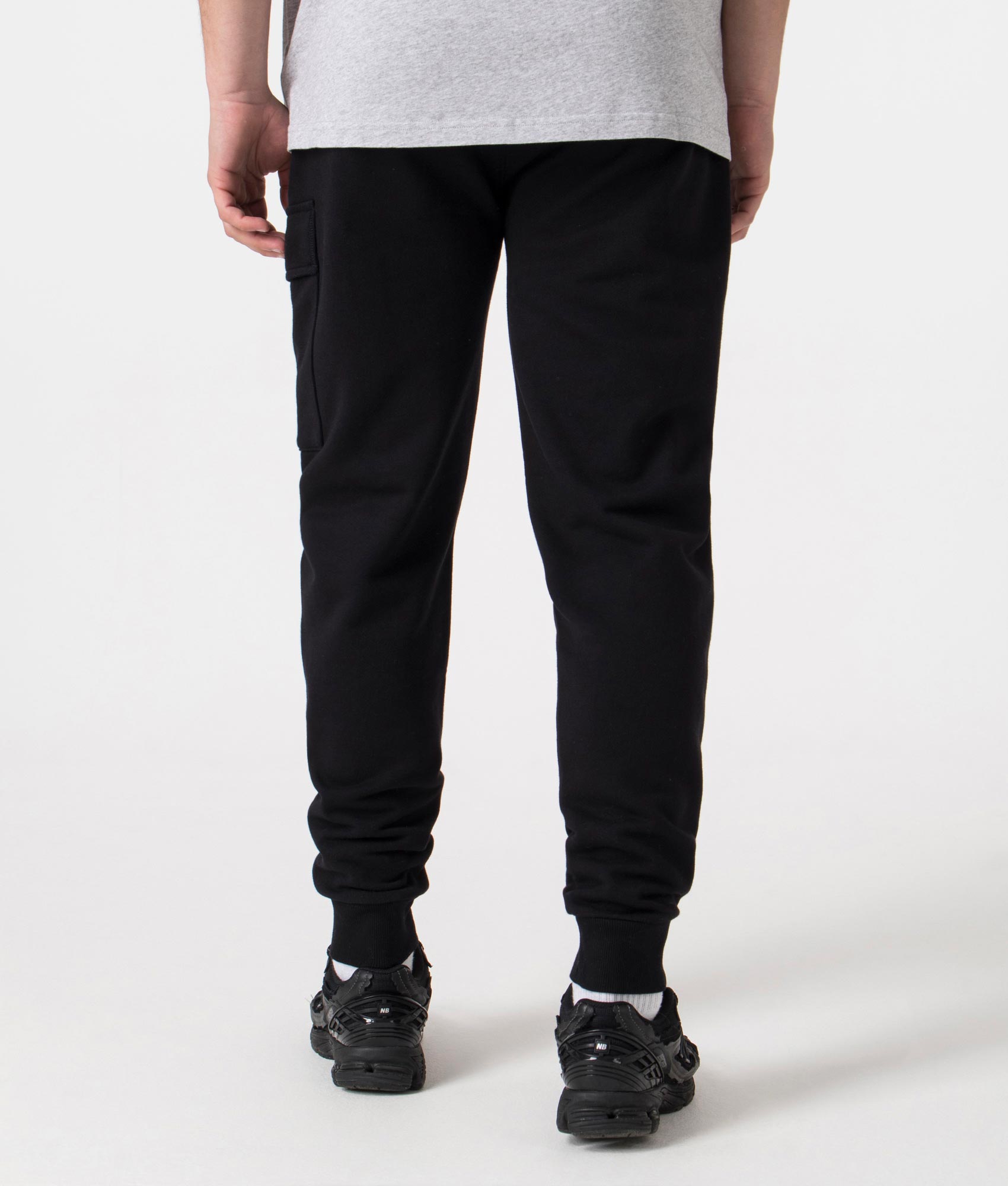 CP Company Diagonal Raised Fleece Cargo Joggers in Black featuring the CP Goggle, 100% Cotton Back Shot EQVVS