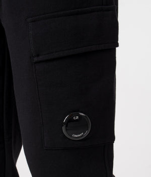 CP Company Diagonal Raised Fleece Cargo Joggers in Black featuring the CP Goggle, 100% Cotton Goggle Shot EQVVS