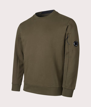CP Company Diagonal Raised Fleece Sweatshirt in Ivy Green Angle Shot at EQVVS