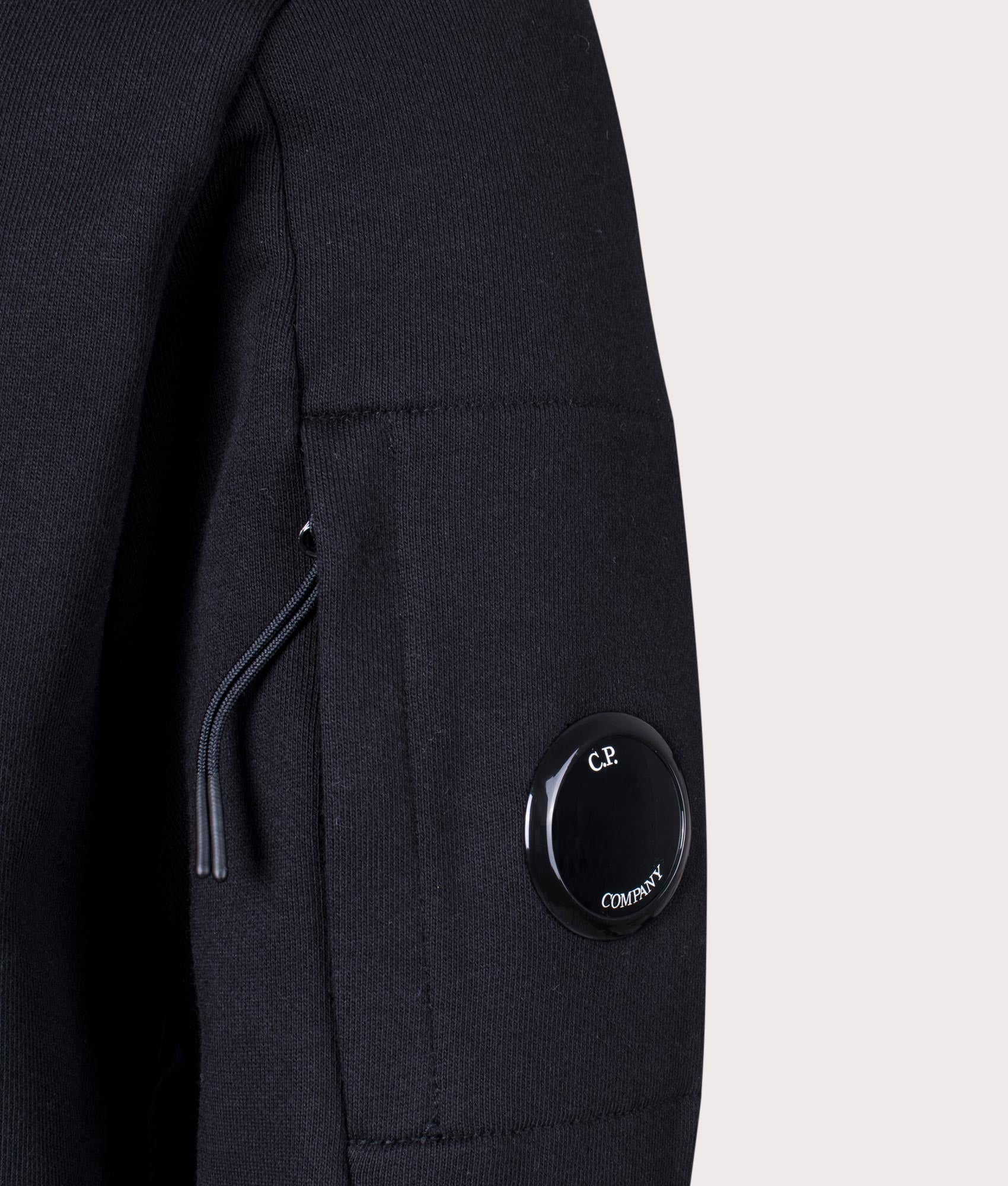 CP Company Diagonal Raised Fleece Sweatshirt in Black Detail Shot EQVVS