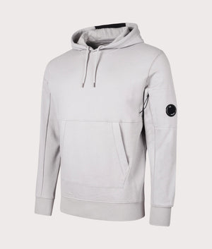 Cp Company Diagonal Raised Fleece Hoodie in Drizzle Angle Shot at EQVVS
