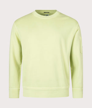 CP Company Cotton Diagonal Fleece Lens Sweatshirt in Pear White, 100% Cotton Front Shot at EQVVS