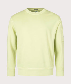 CP Company Cotton Diagonal Fleece Lens Sweatshirt in Pear White, 100% Cotton Front Shot at EQVVS