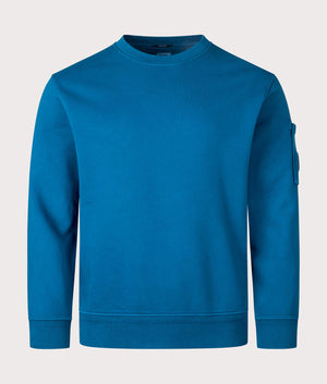 CP Company Cotton Diagonal Fleece Lens Sweatshirt in Ink Blue Front Shot EQVVS