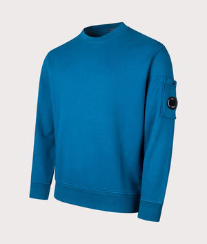 CP Company Cotton Diagonal Fleece Lens Sweatshirt in Ink Blue Angle Shot EQVVS