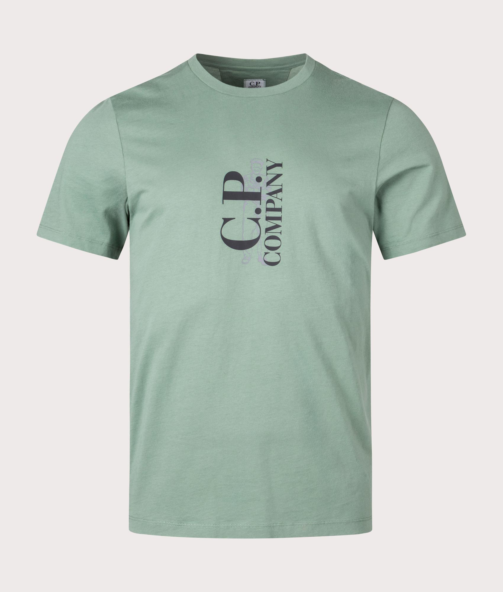 CP Company 30/1 Jersey British Sailor T-Shirt in Green Bay with Black Logo on the Chest, 100% Cotton Front Shot at EQVVS