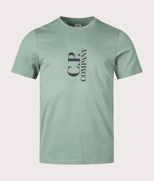 CP Company 30/1 Jersey British Sailor T-Shirt in Green Bay with Black Logo on the Chest, 100% Cotton Front Shot at EQVVS