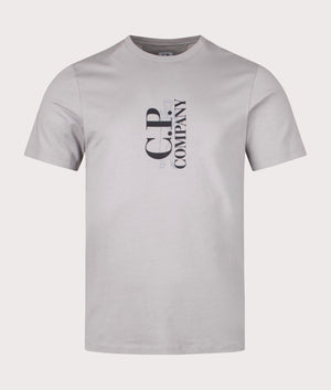 CP Company 30/1 Jersey British Sailor T-Shirt in Drizzle Grey with Black CP Logo on the Chest, 100% Cotton Front Shot at EQVVS