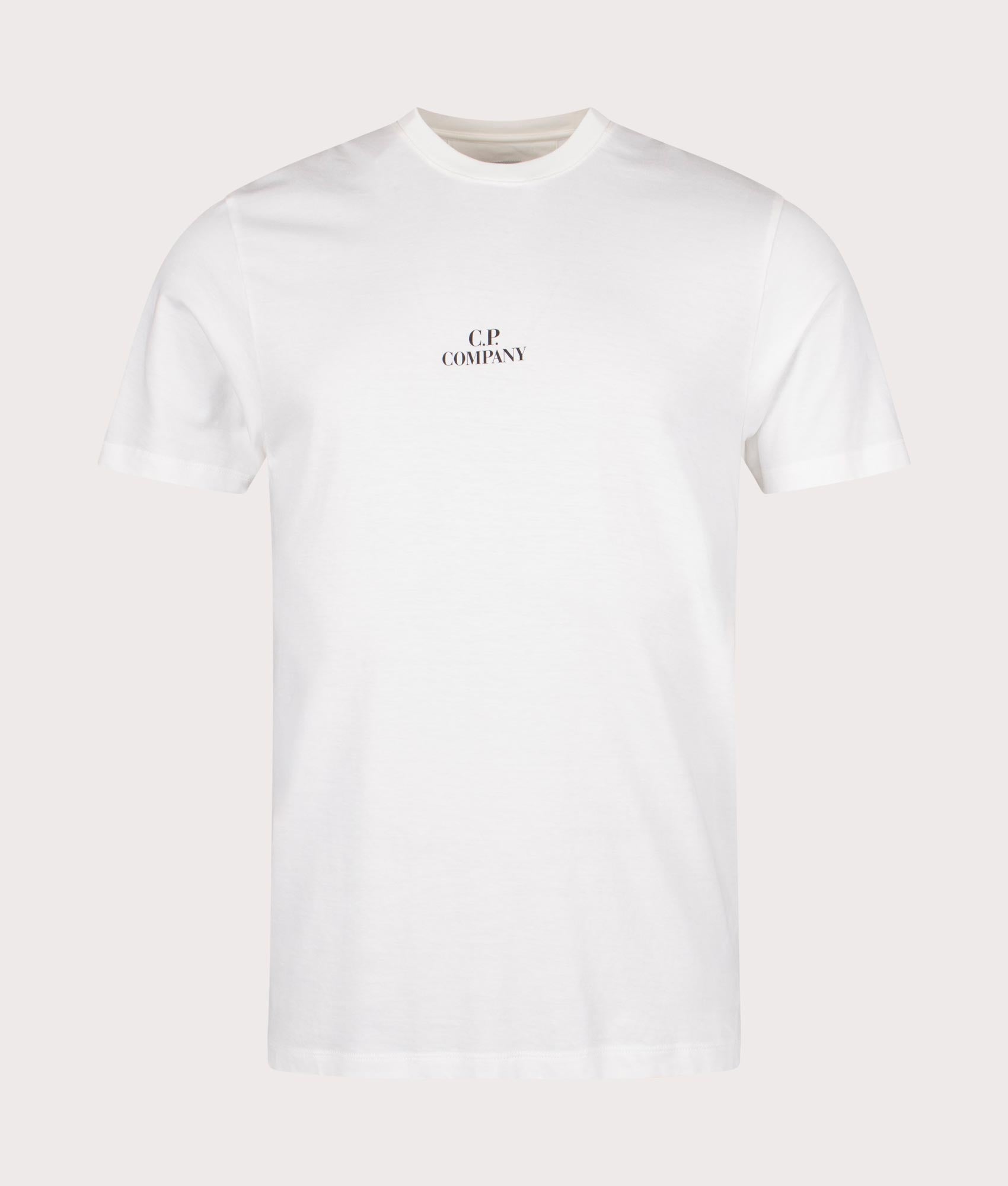 CP Company 30/1 Jersey Graphic T-Shirt in Gauze White with Large CP Back Print, 100% Cotton Front Shot at EQVVS