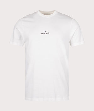 CP Company 30/1 Jersey Graphic T-Shirt in Gauze White with Large CP Back Print, 100% Cotton Front Shot at EQVVS