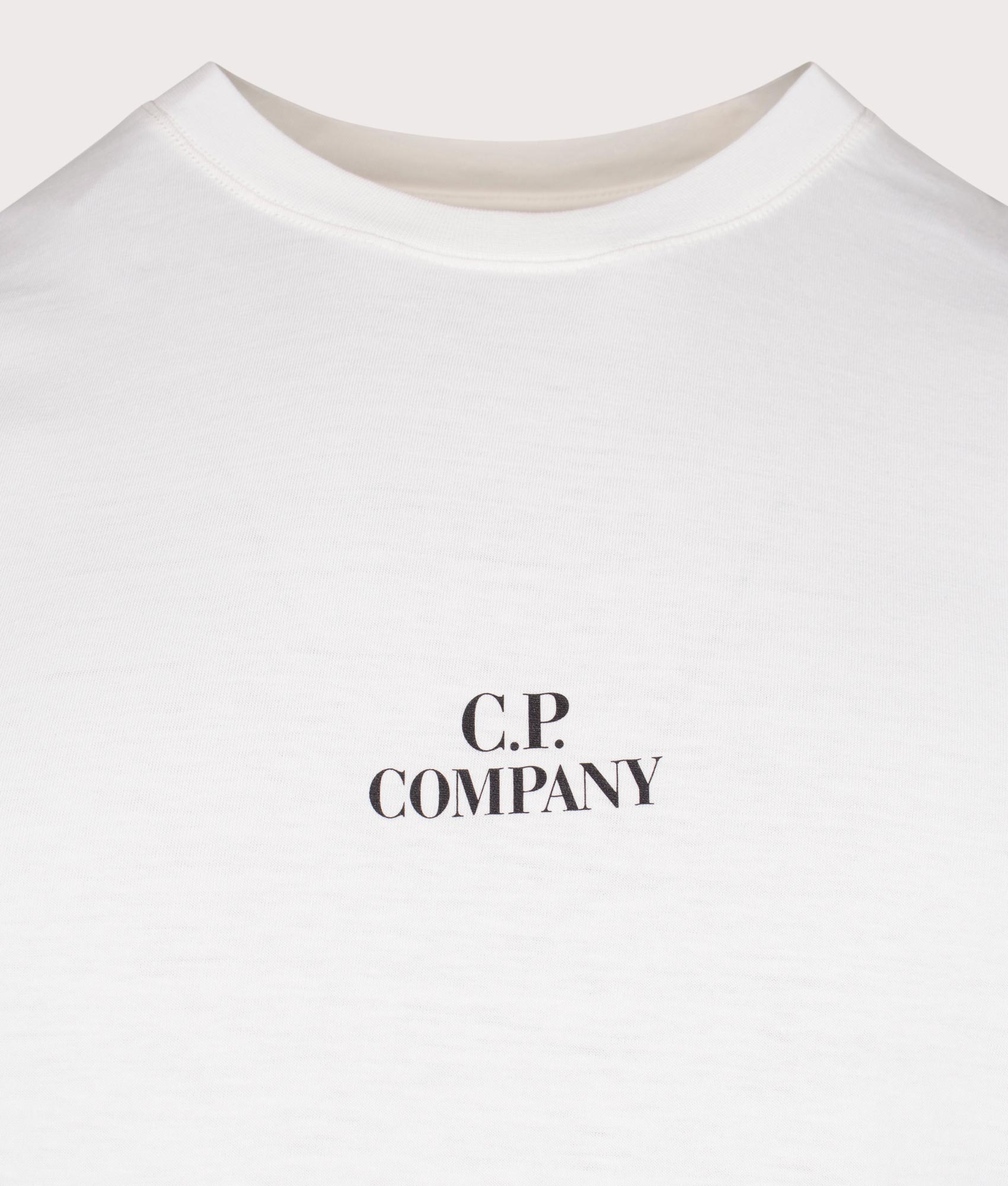 CP Company 30/1 Jersey Graphic T-Shirt in Gauze White with Large CP Back Print, 100% Cotton Front Shot at EQVVS