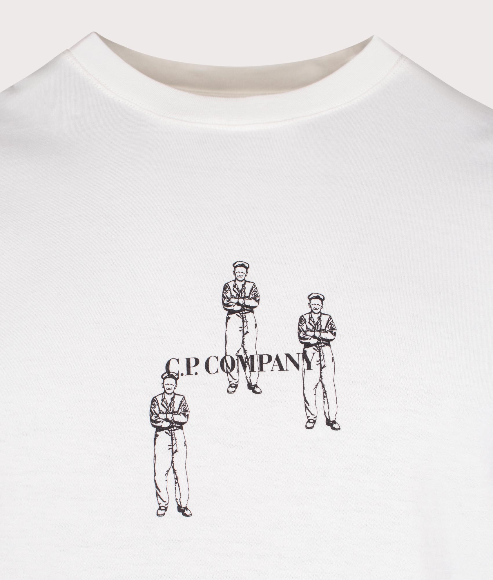 CP Company 30/1 Jersey Relaxed Graphic T-Shirt in Gauze White with Graphics on the Chest and CP Logo Back Print, 100% Cotton Chest Shot at EQVVS