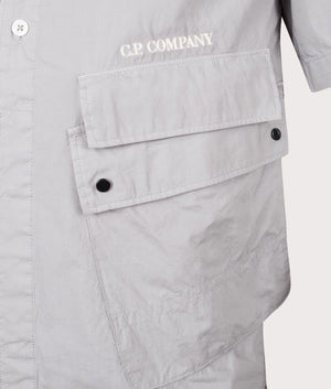 Popeline Short Sleeve Shirt Drizzle Grey CP Company EQVVS detail 