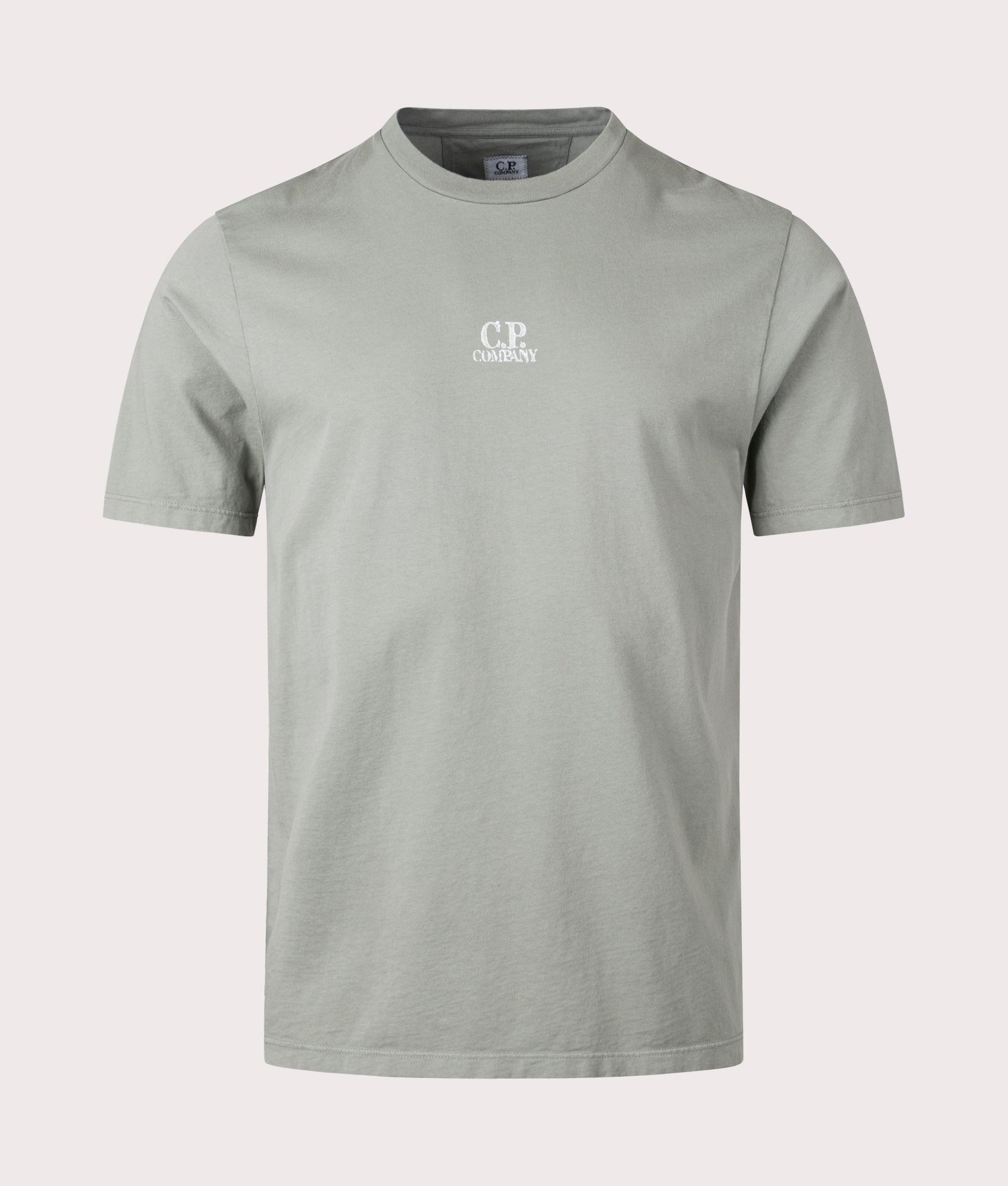 CP Company T-Shirt in Agave Green with Back Print Front Shot at EQVVS 