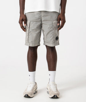 Chrome-R Cargo Bermuda Shorts in Drizzle Grey by C.P. Company. EQVVS Front Angle Shot.