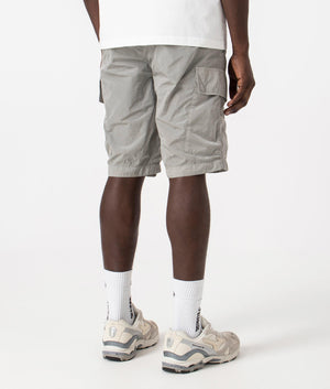 Chrome-R Cargo Bermuda Shorts in Drizzle Grey by C.P. Company. EQVVS Back Angle Shot.