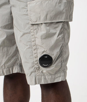 Chrome-R Cargo Bermuda Shorts in Drizzle Grey by C.P. Company. EQVVS Detail Shot.