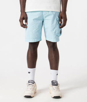 Flatt Nylon Cargo Beach Shorts in Starlight Blue by C.P.Company. EQVVS Front Angle Shot.