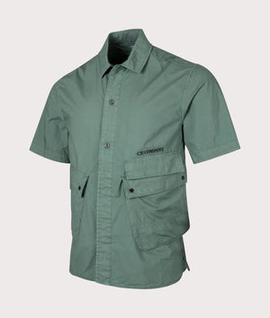 Short Sleeve Popeline Pocket Shirt in Duck Green by C.P. Company. EQVVS Side Angle Shot.