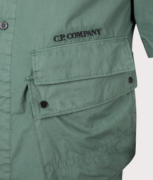 Short Sleeve Popeline Pocket Shirt in Duck Green by C.P. Company. EQVVS Detail Shot.