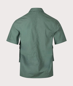 Short Sleeve Popeline Pocket Shirt in Duck Green by C.P. Company. EQVVS Back Angle Shot.
