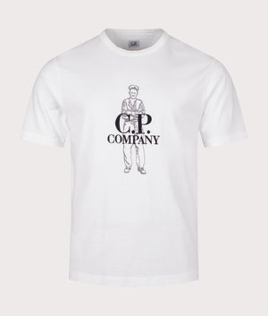 1020 Jersey British Sailor T-Shirt in Gauze White by C.P. Company. EQVVS Front Angle Shot.