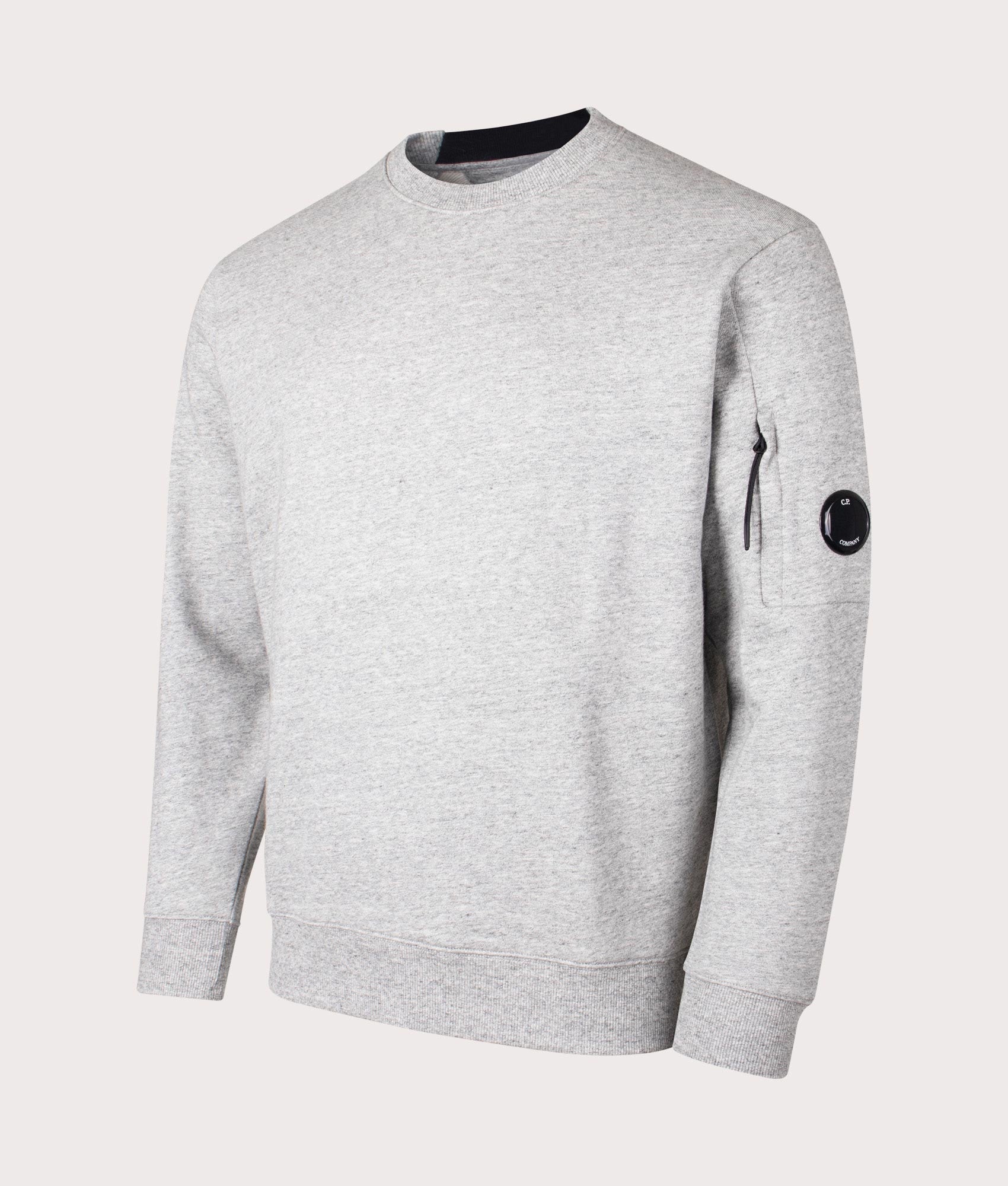C.P. Company Diagonal Raised Fleece Sweatshirts in Greystone Melange for Men at EQVVS Angle Shot