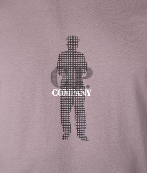 CP Company Grid Silhouette Jersey 30/1 T-Shirt in Purple Dove with Sailer Grid Print at EQVVS Detail Shot