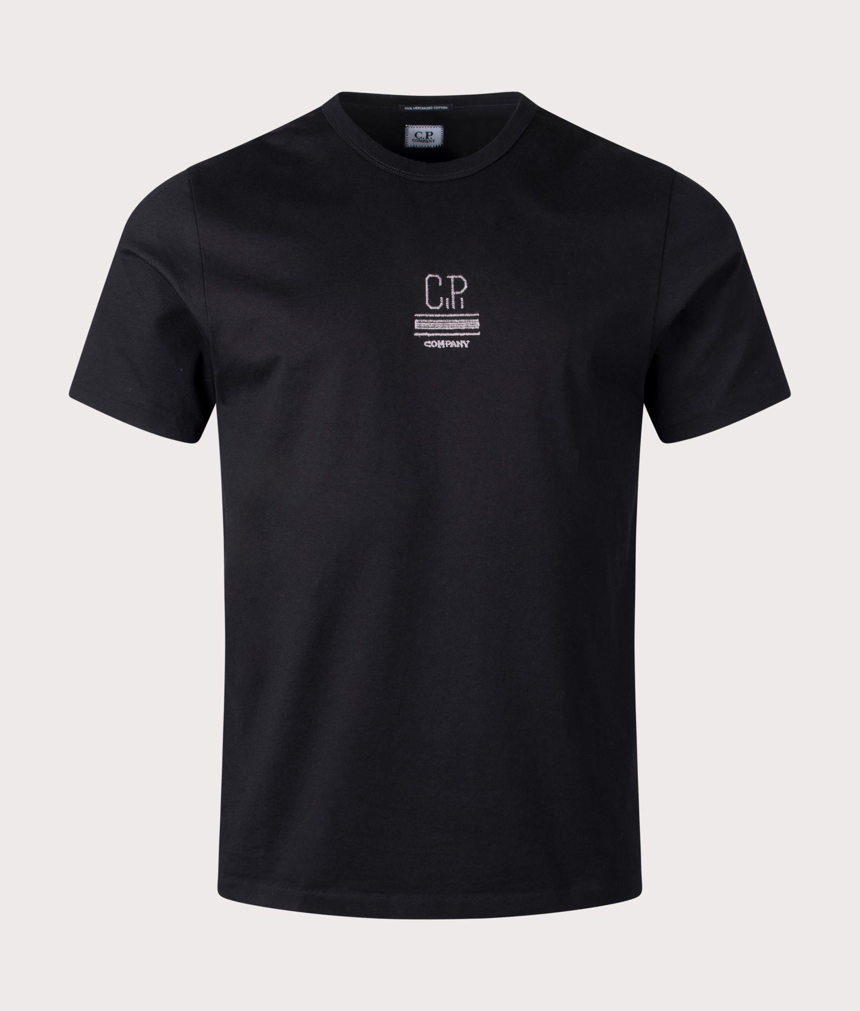 C.P. Company Mercerized Jersey T-Shirt in black. Shot at EQVVS, front shot. 