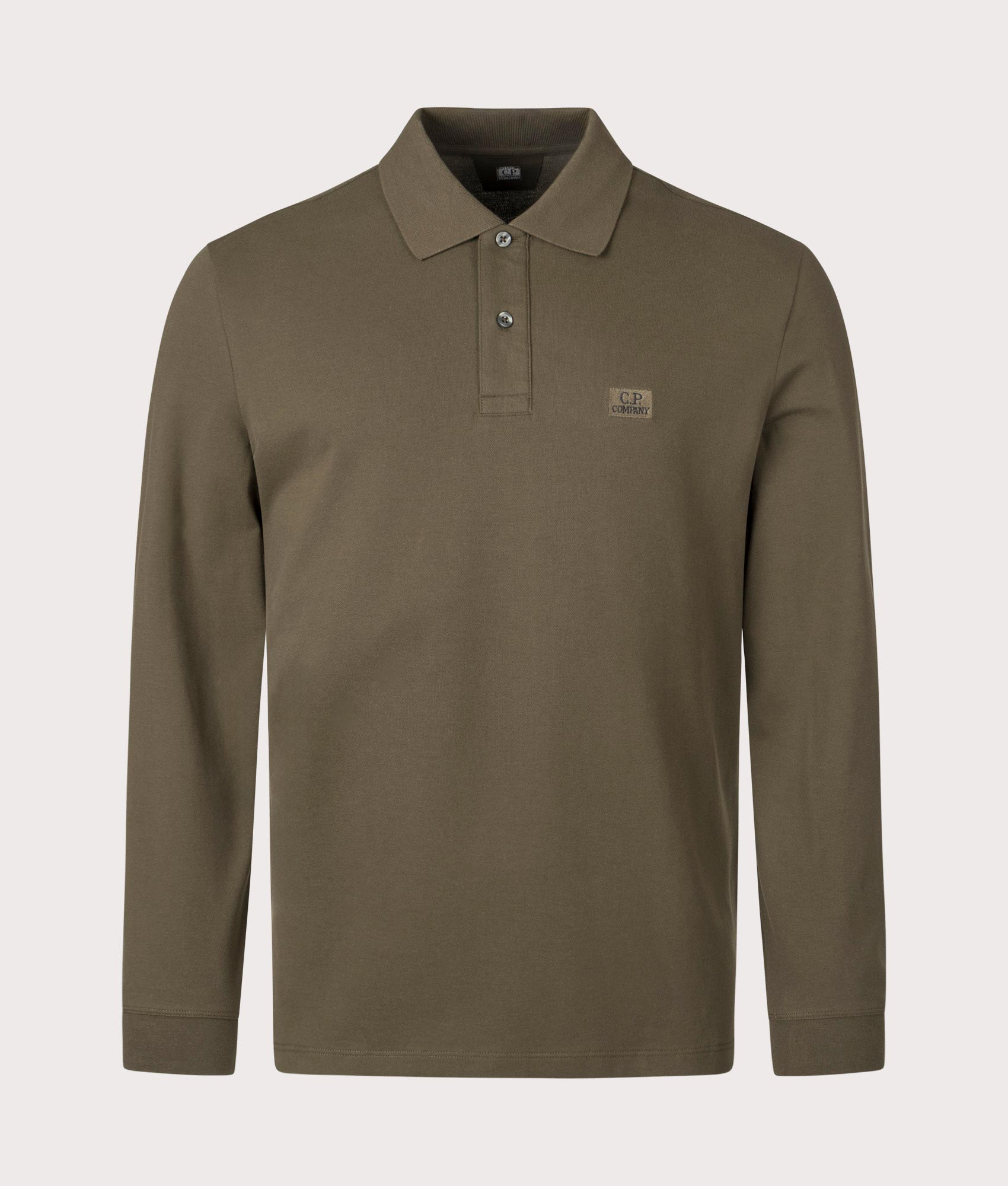 CP Company Stretch Piquet Long Sleeve Polo Shirt In Ivy Green At EQVVS Menswear Front shot