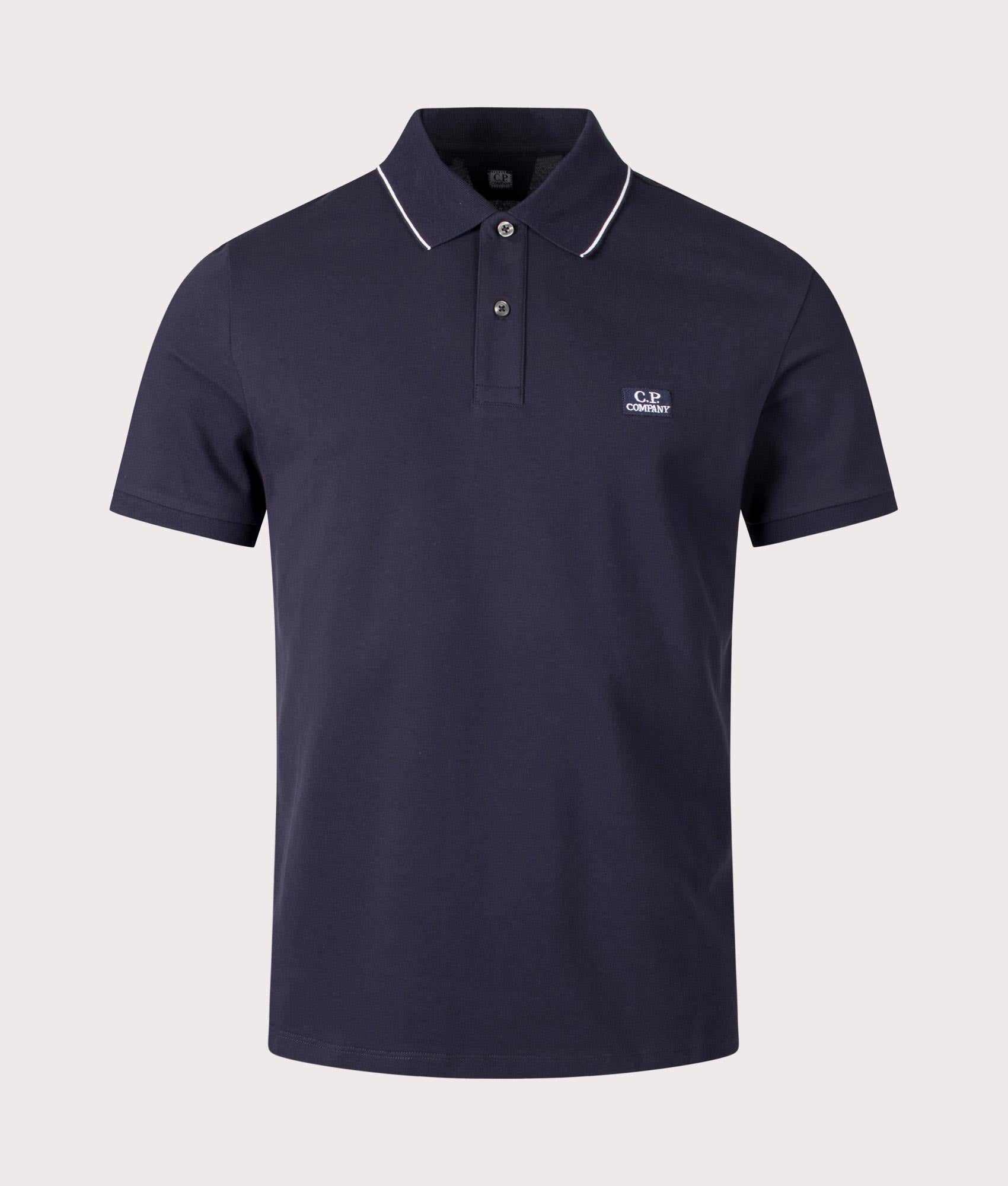 Stretch Piquet Short Sleeve Polo Shirt in Total Eclipse by C.P. Company. EQVVS Shot. 