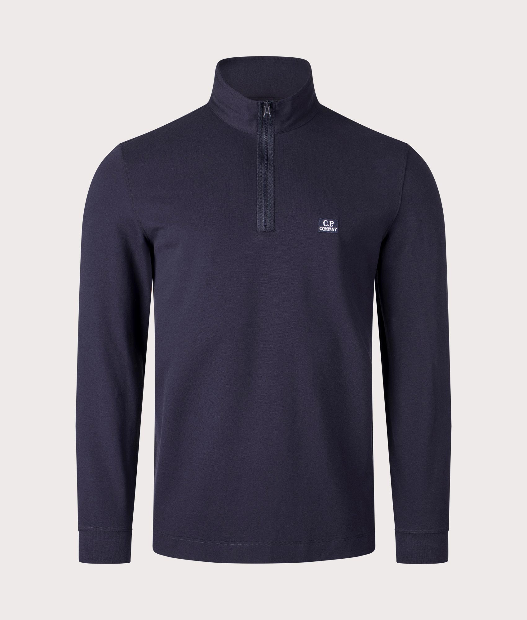Stretch Piquet Long Sleeve Quarter Zip Polo Shirt in Total Eclipse by C.P. Company. EQVVS Shot. 
