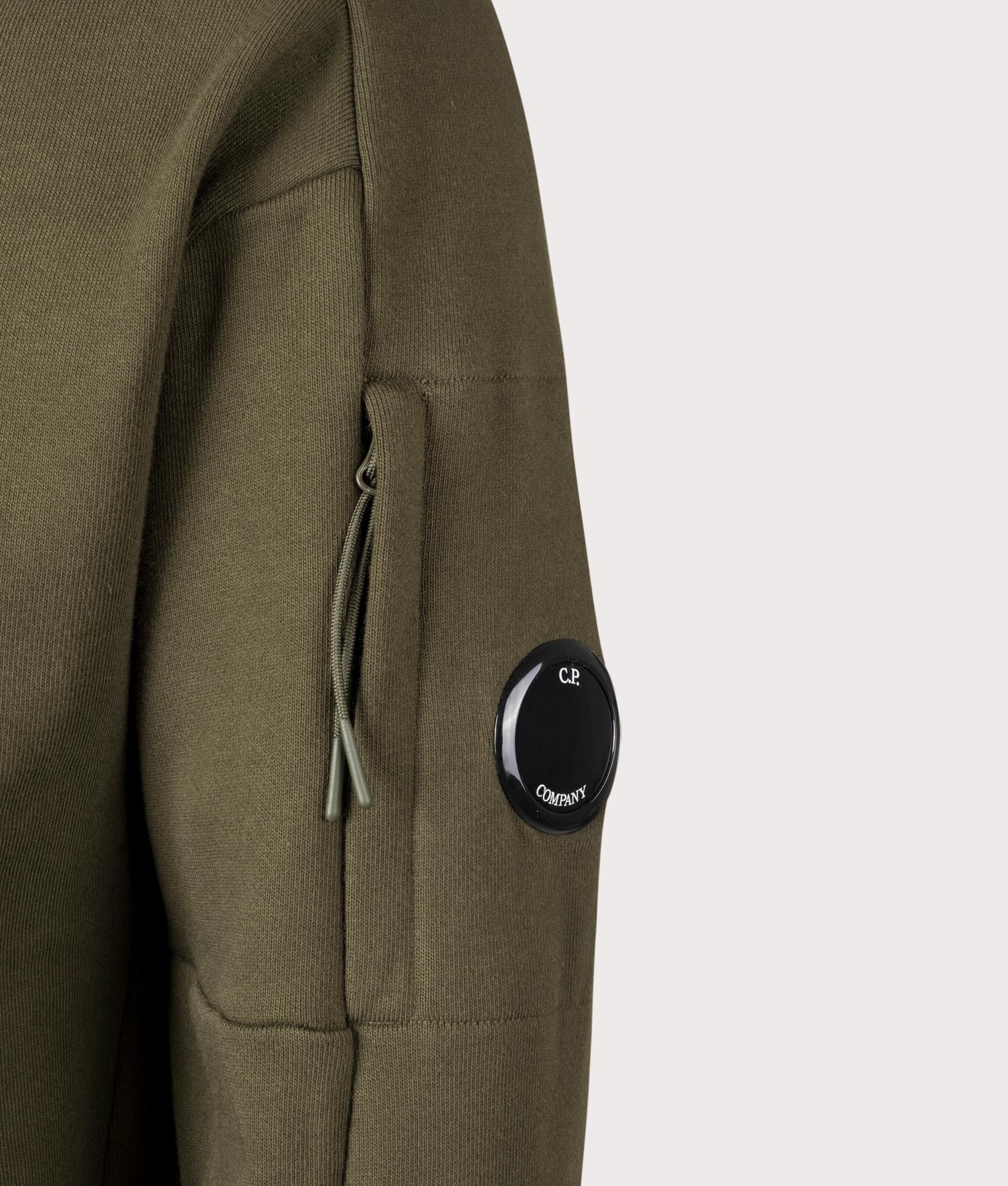 Diagonal Raised Fleece Zip Through Hoodie in Ivy Green by C.P. Company. EQVVS Shot.