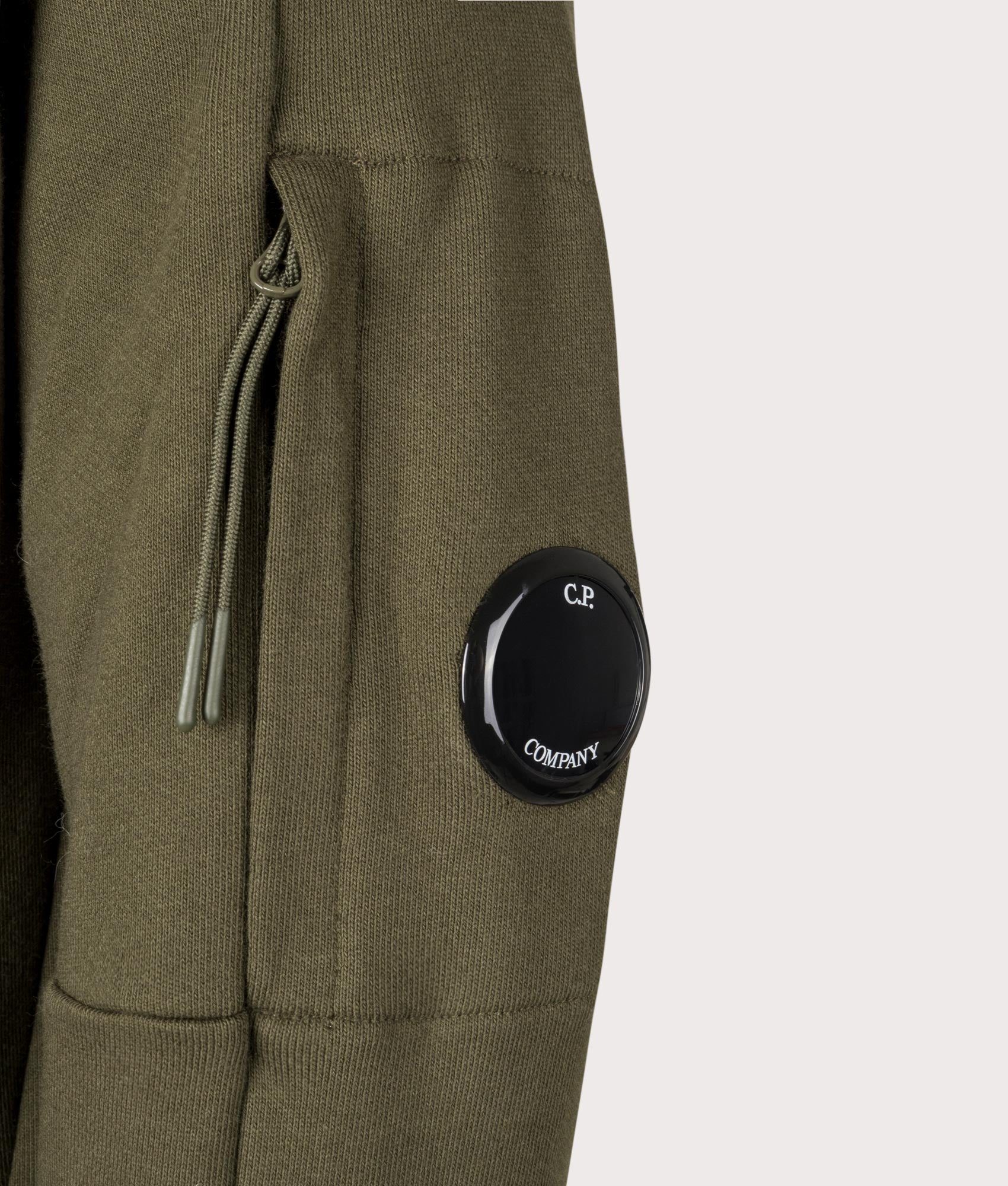 CP Company Diagonal Raised Fleece Quarter Zip Sweatshirt In Ivy Green at EQVVS menswear detail shot