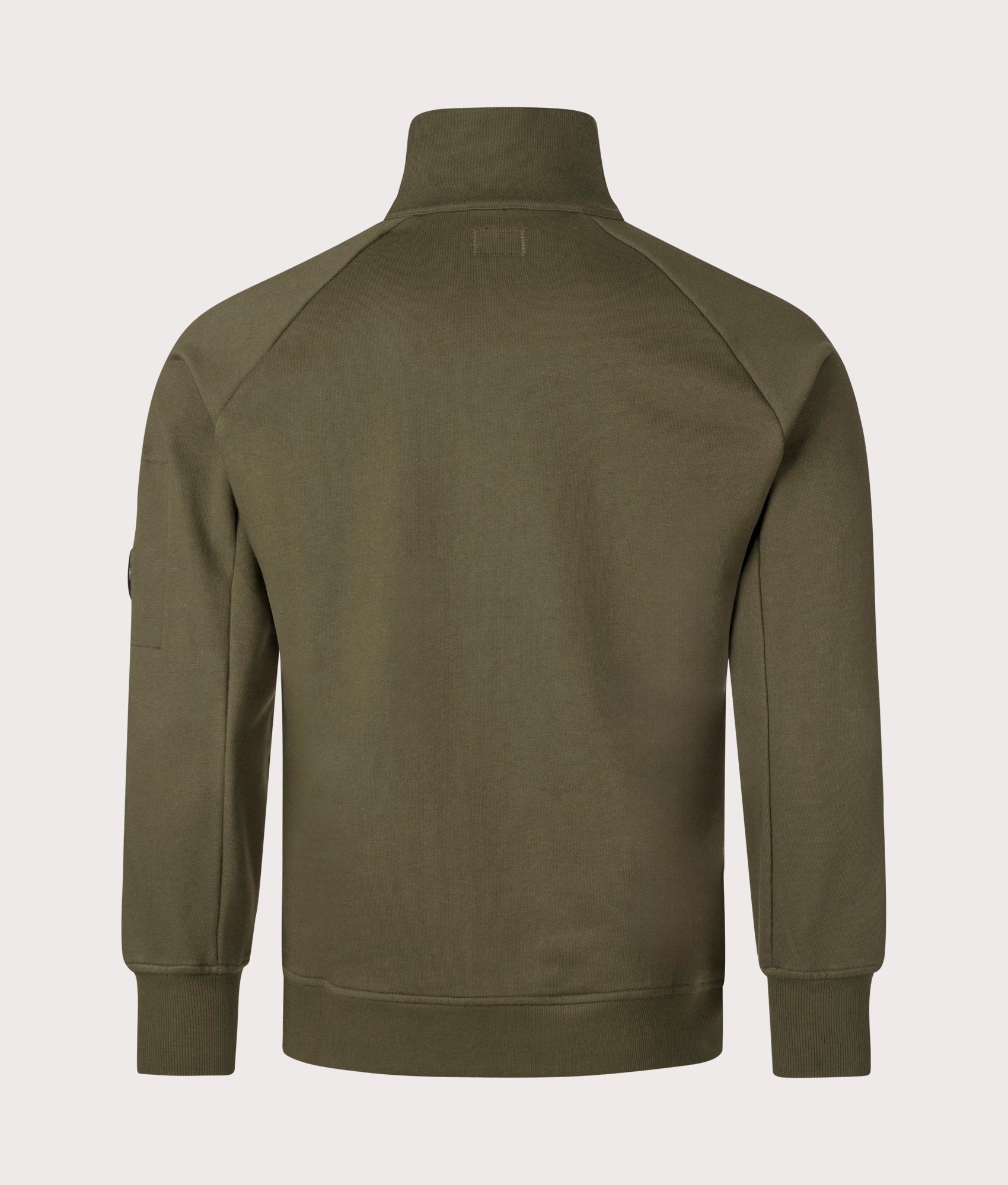 CP Company Diagonal Raised Fleece Quarter Zip Sweatshirt In Ivy Green at EQVVS menswear back shot