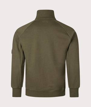 CP Company Diagonal Raised Fleece Quarter Zip Sweatshirt In Ivy Green at EQVVS menswear back shot