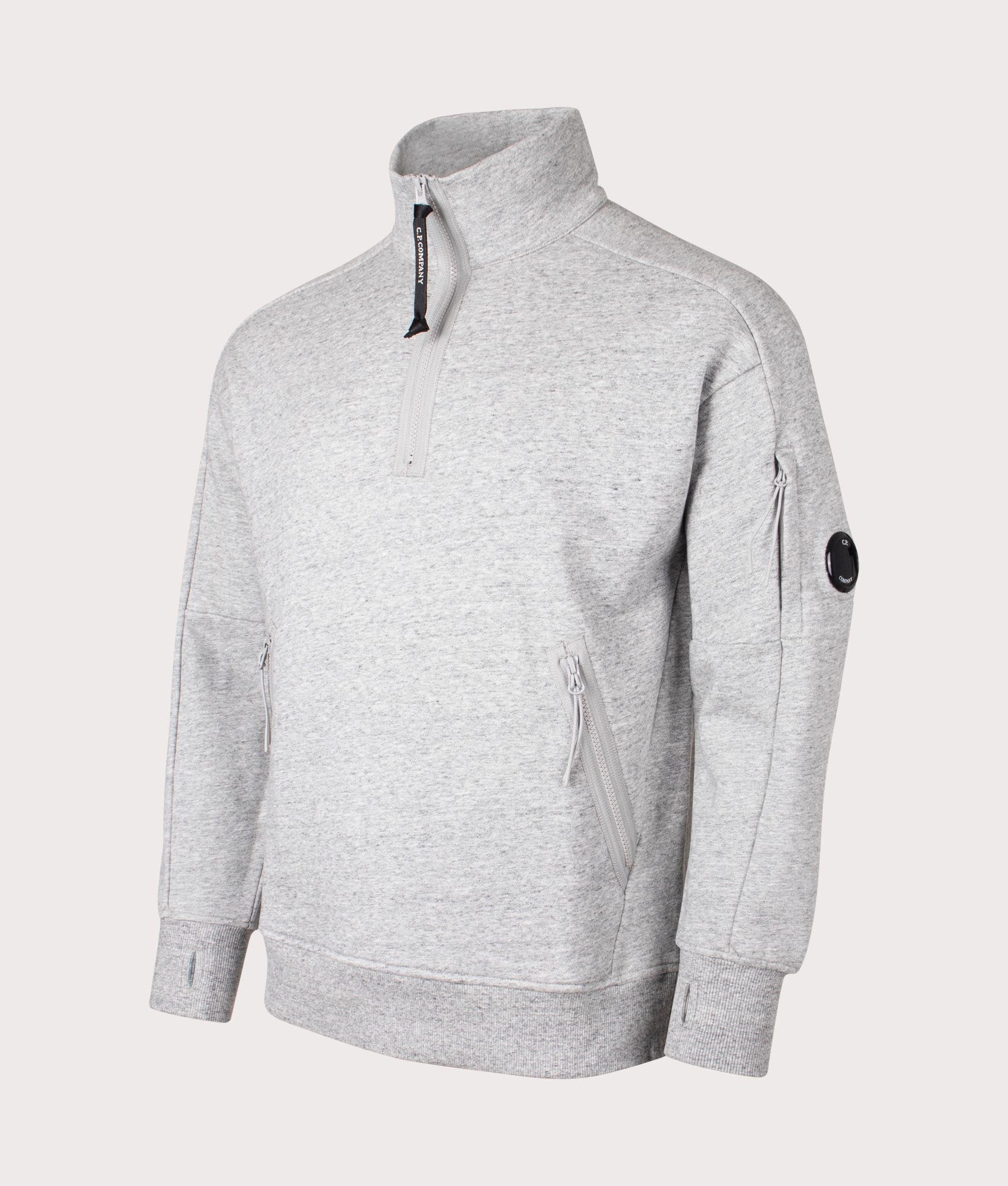 CP Company Diagonal Raised Fleece Quarter Zip Sweatshirt in Greystone Melange at EQVVS Menswear front shot 