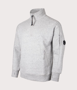 CP Company Diagonal Raised Fleece Quarter Zip Sweatshirt in Greystone Melange at EQVVS Menswear front shot 