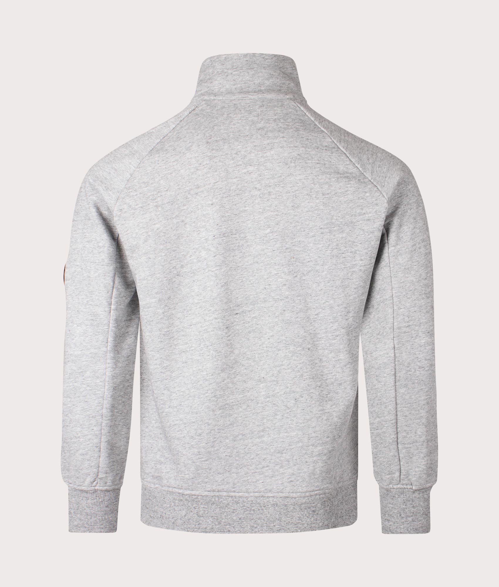 CP Company Diagonal Raised Fleece Quarter Zip Sweatshirt in Greystone Melange at EQVVS Menswear back shot 