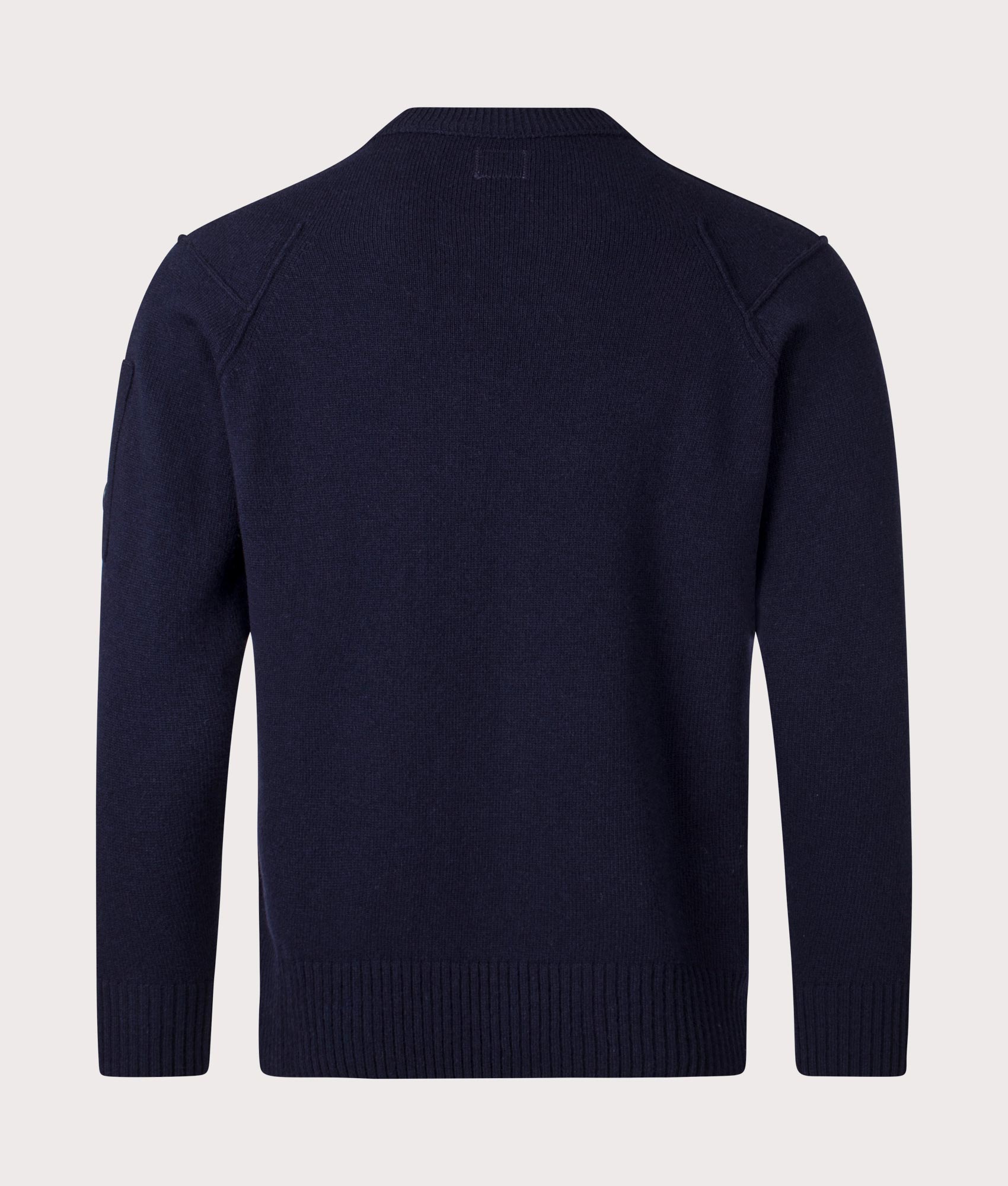 Lambswool Knitted Jumper in Total Eclipse by C.P. Company. shot at EQVVS. Reverse shot.