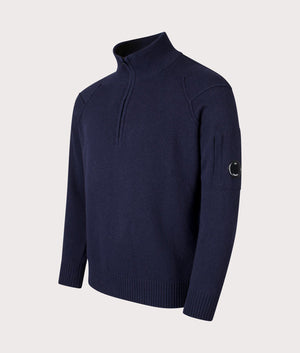 Lambswool Quarter Zip Knitted Jumper in Total Eclipse by C.P. Company. EQVVS Shot. 