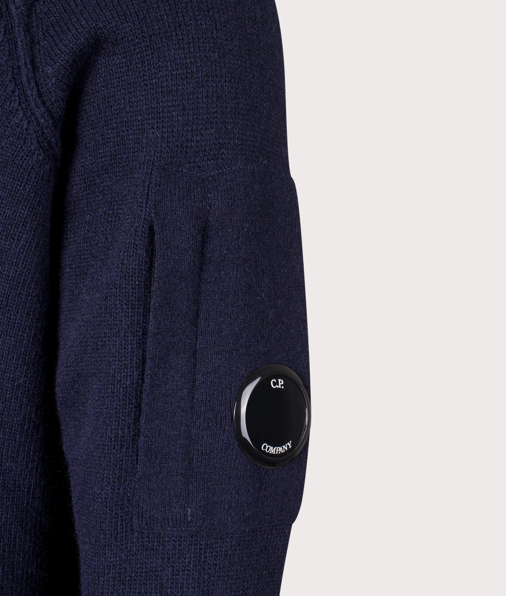 Lambswool Quarter Zip Knitted Jumper in Total Eclipse by C.P. Company. EQVVS Shot.