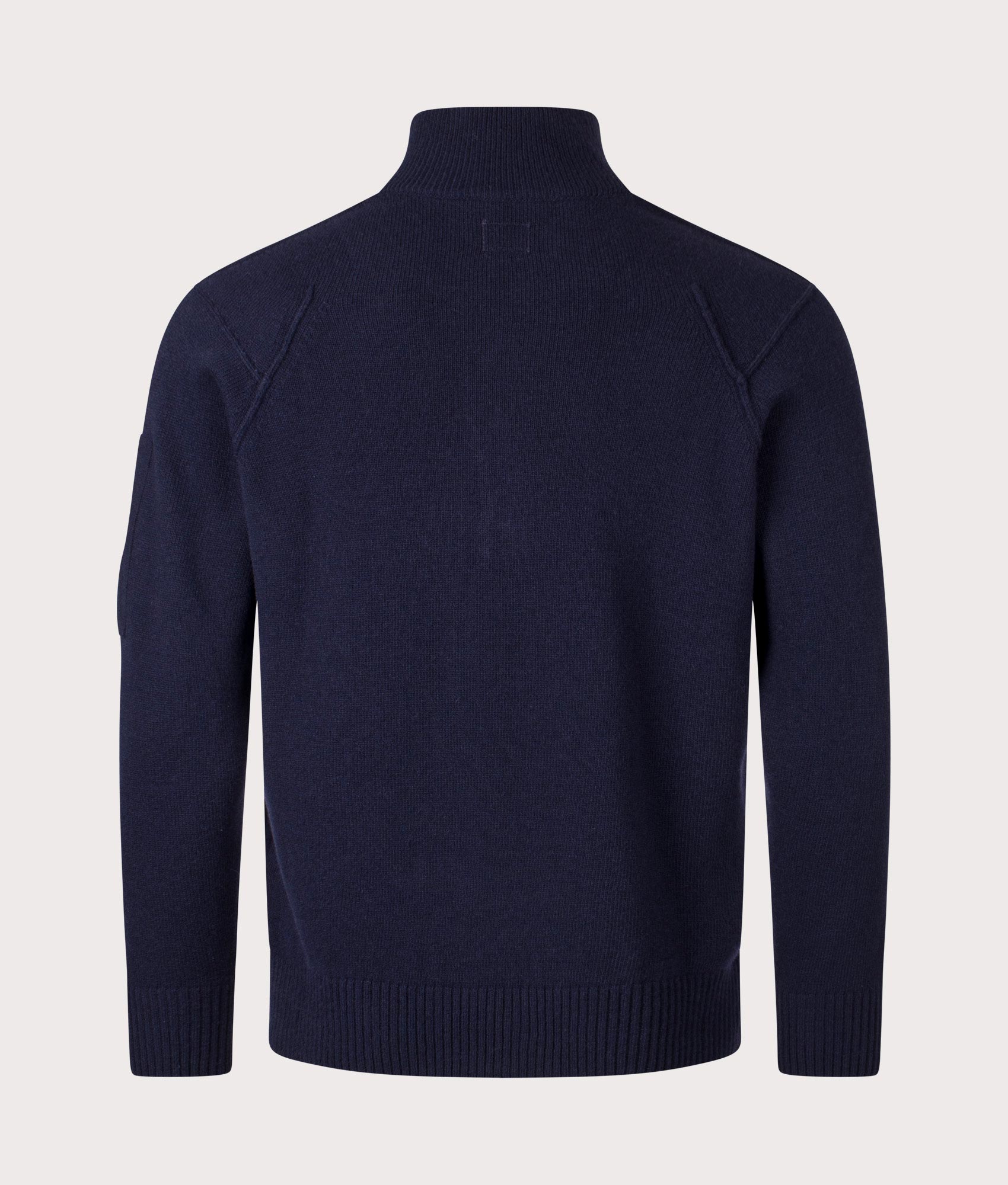 Lambswool Quarter Zip Knitted Jumper in Total Eclipse by C.P. Company. EQVVS Shot.