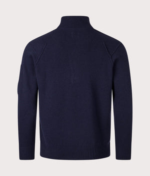 Lambswool Quarter Zip Knitted Jumper in Total Eclipse by C.P. Company. EQVVS Shot.