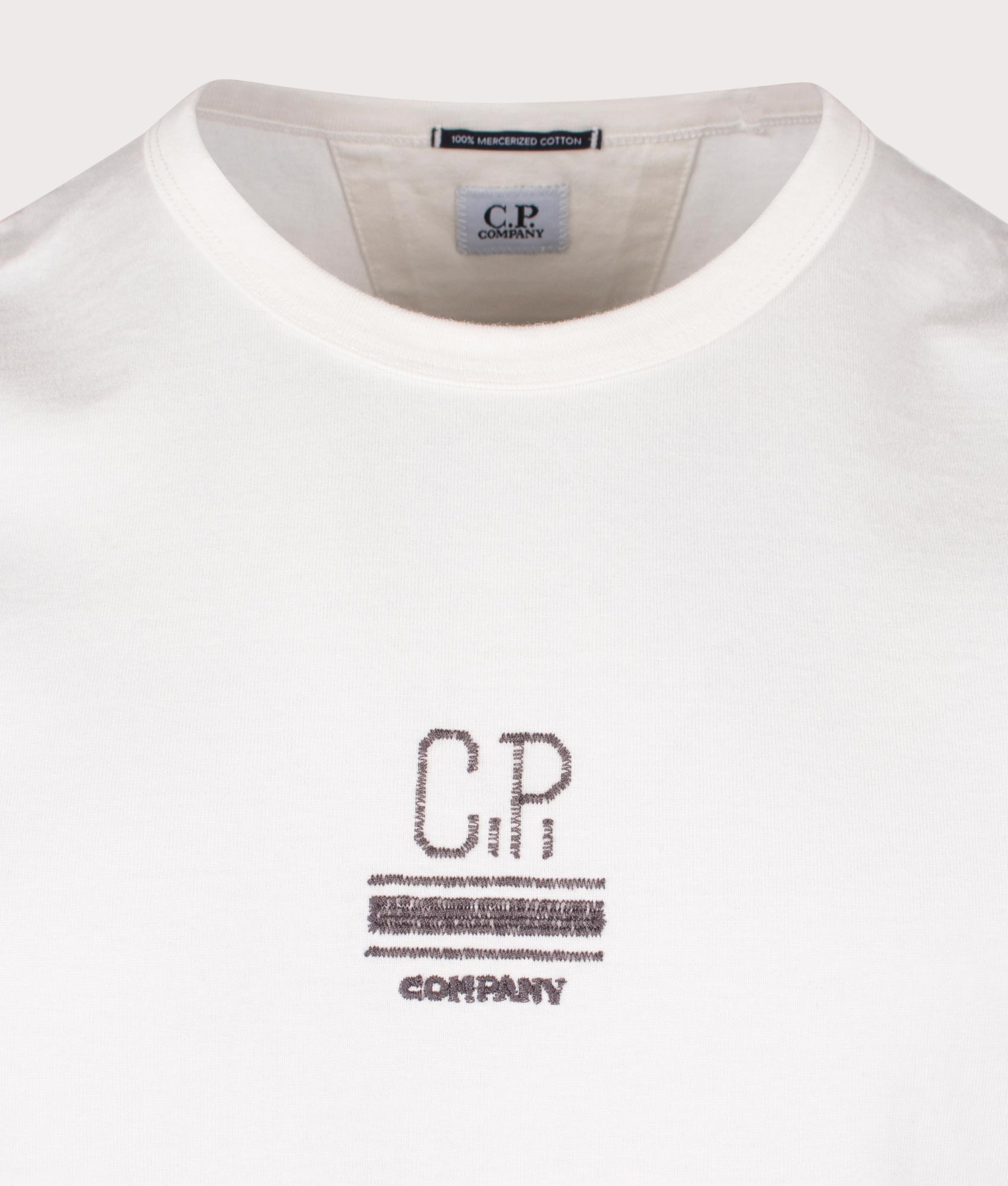 C.P. Company Mercerized 30/1 Twisted T-Shirt White. Shot at EQVVS. Detail Shot.