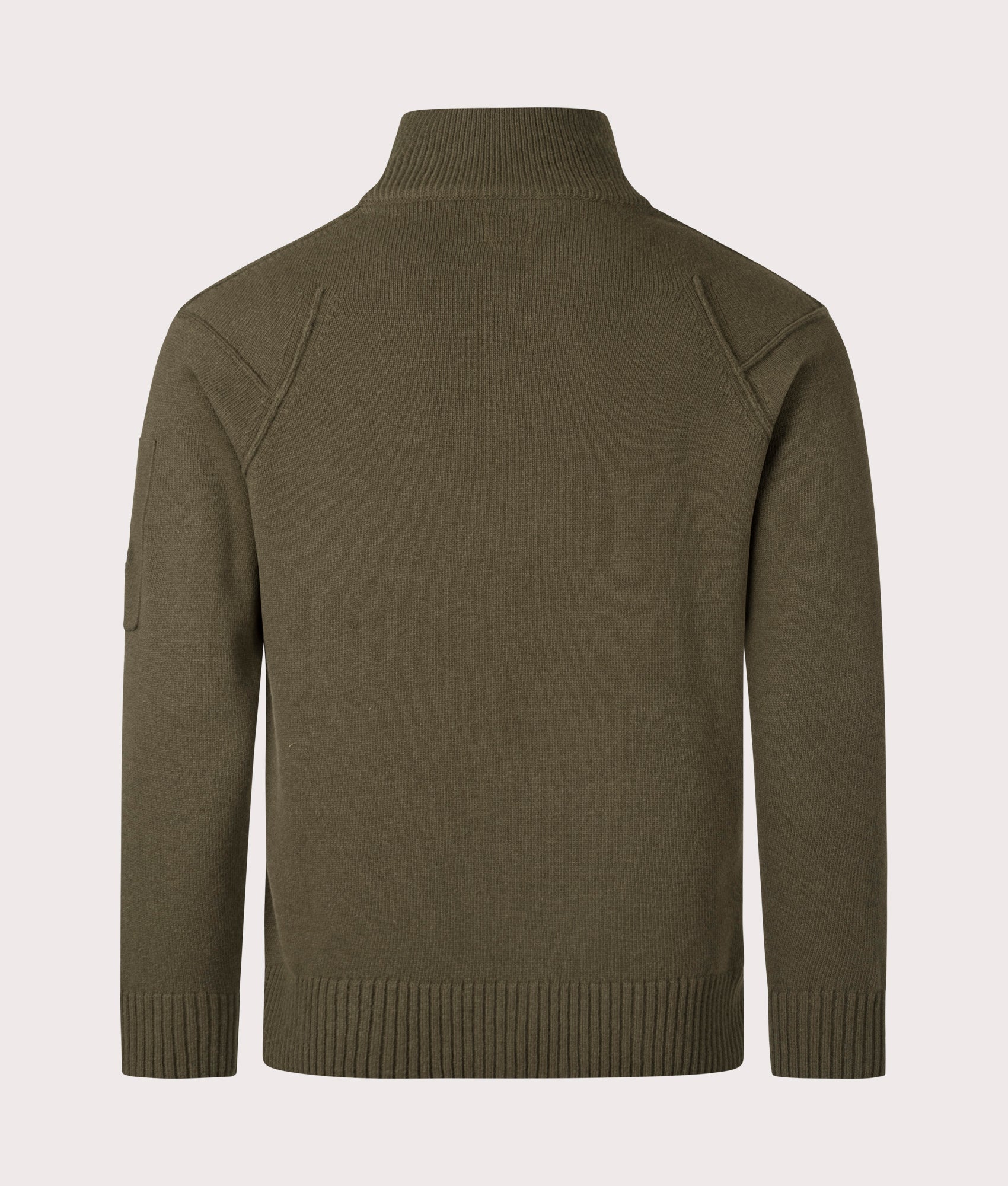 Ivy Green Lambswool Quarter Zip Jumper by C.P. Company. Shot at EQVVS. Reverse shot. 