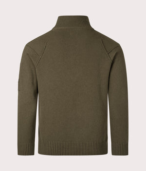 Ivy Green Lambswool Quarter Zip Jumper by C.P. Company. Shot at EQVVS. Reverse shot. 