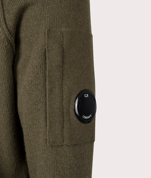 Ivy Green Lambswool Quarter Zip Jumper by C.P. Company. Shot at EQVVS. Detail shot.