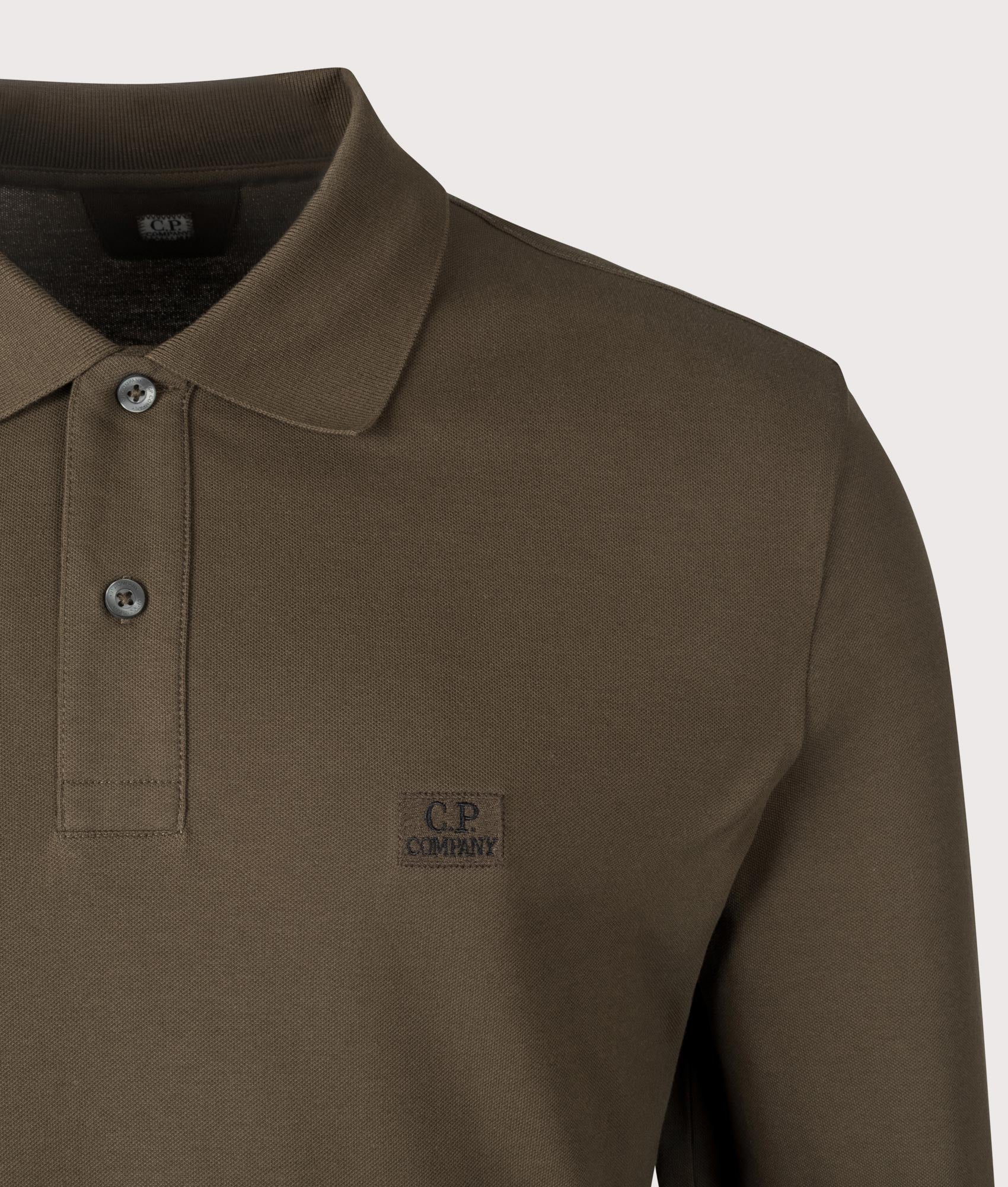 Stretch Piquet Long Sleeve Polo Shirt. Shot by EQVVS. Detail shot.