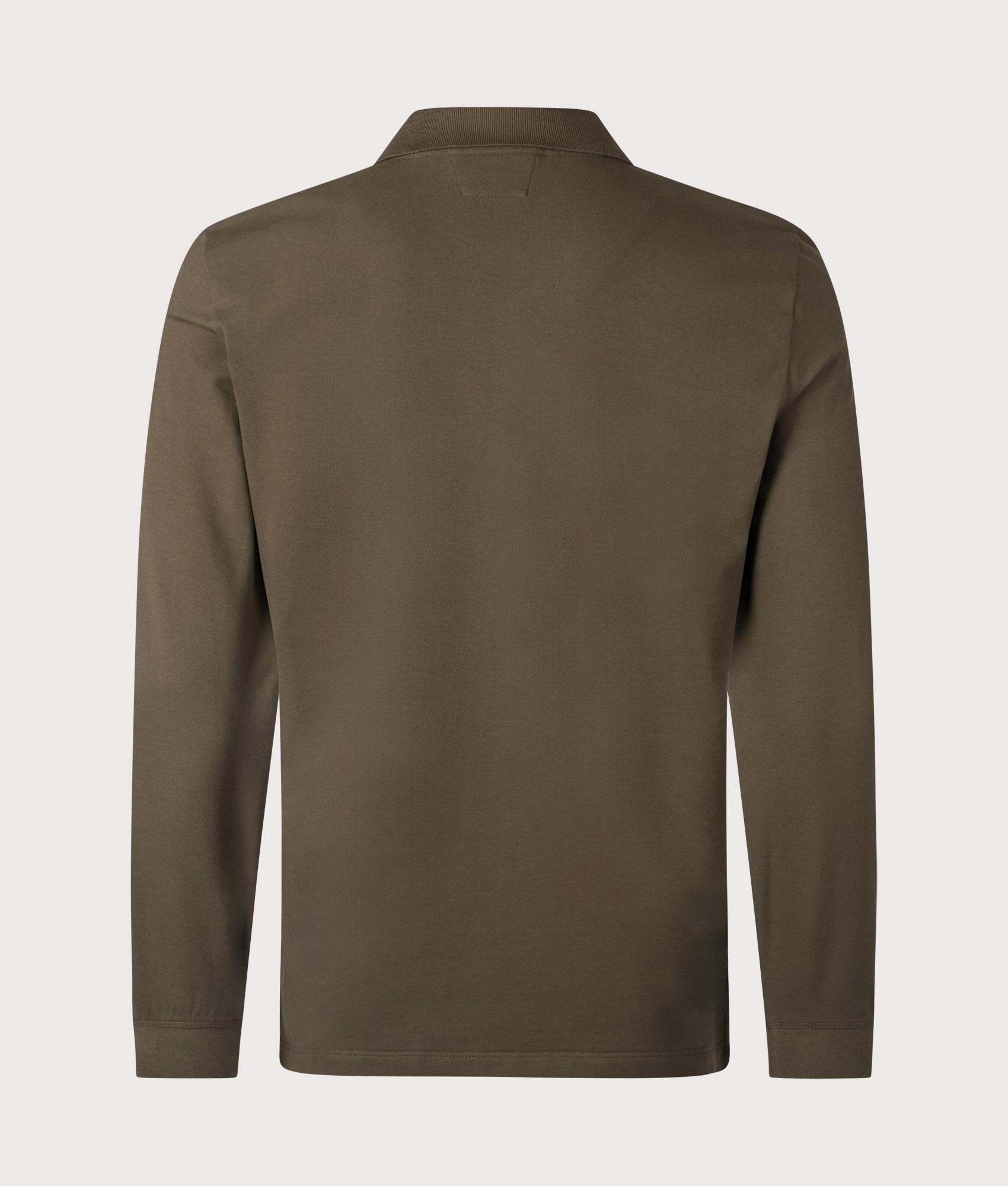 Stretch Piquet Long Sleeve Polo Shirt. Shot by EQVVS. Back shot.